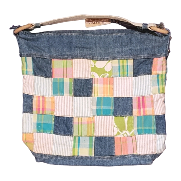 VINTAGE TOMMY HILFIGER BLUE MADRAS TOTE SHOULDER BAG DENIM ZIP CLOSURE - Picture 11 of 11